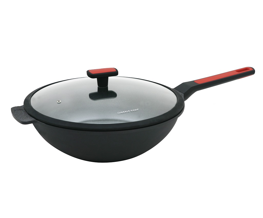 Starry Die-Cast Marbling Non-Stick Fry Wok with Silicon Glass Lid (32cm) (IC16032W)